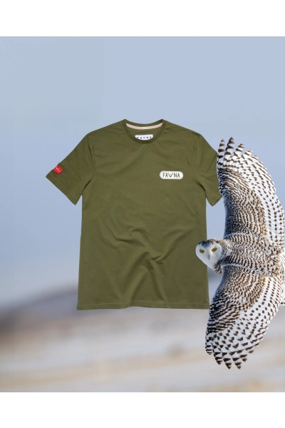 T-shirt męski z puchaczem śnieżnym  - zielony